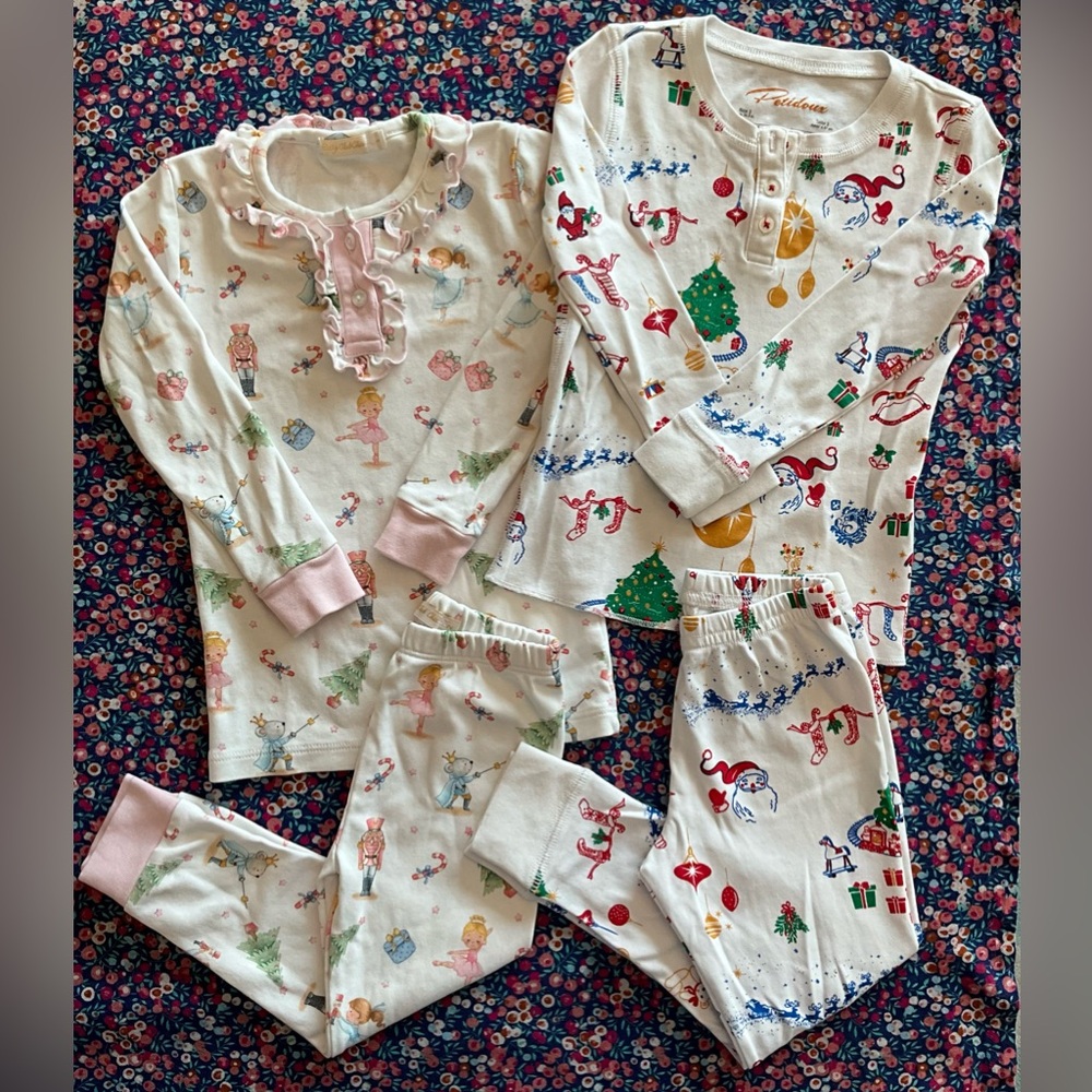 Holiday Christmas Long-Sleeve Pajama Sets - Nutcracker and Vintage Santa Prints